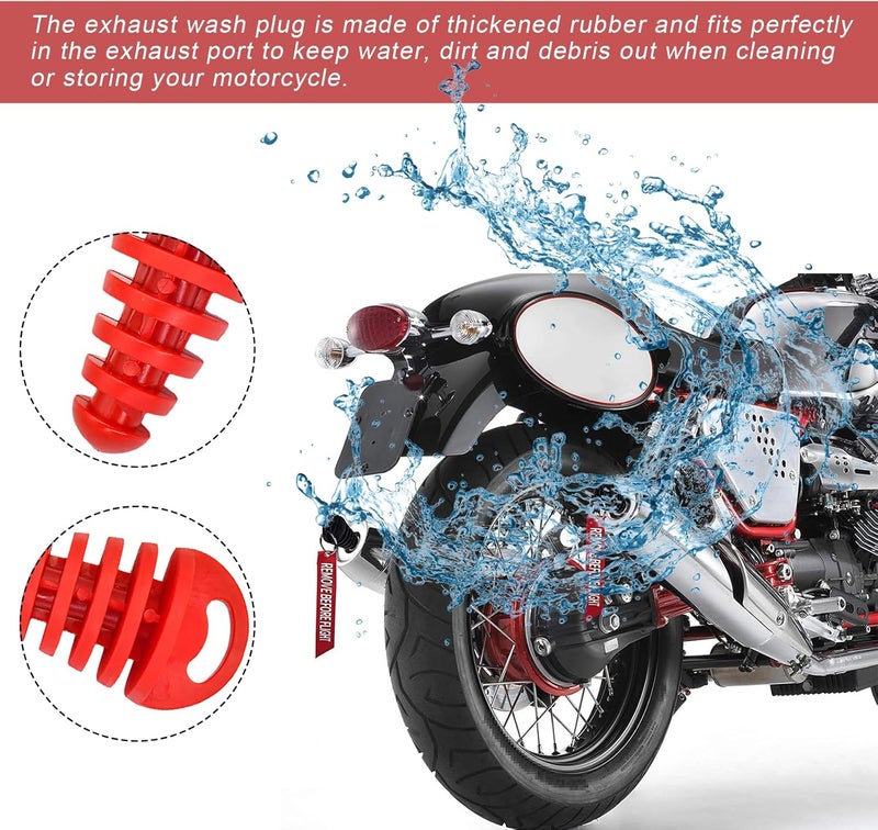 Yourkar 2 PCS Muffler Exhaust Wash Plug, 0.6-1.5 Inch Exhaust Silencer Wash Plug with Streamer, Rubber Exhaust Tail Pipe Cleaning Plug for 2 Stroke Motorcycle Dirt Bike ATV (Red) - Image 3